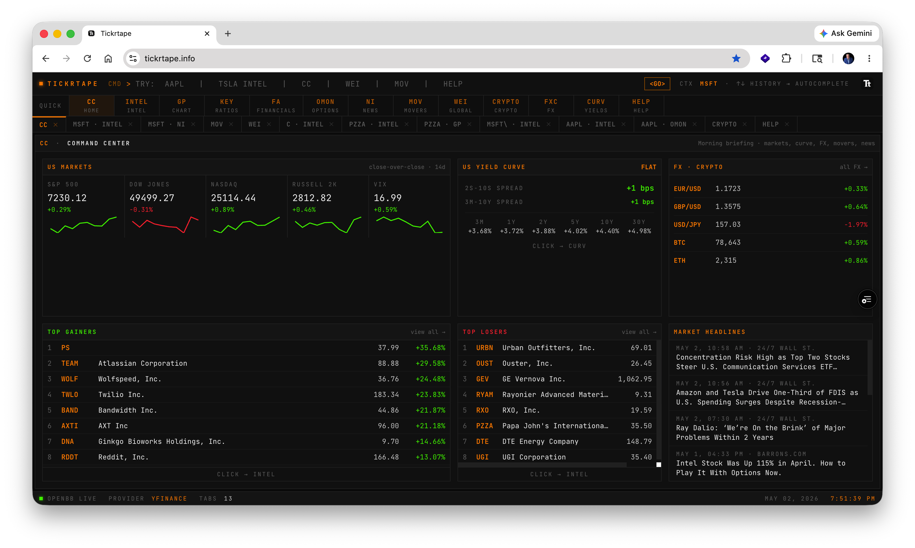 Tickr control panel screenshot