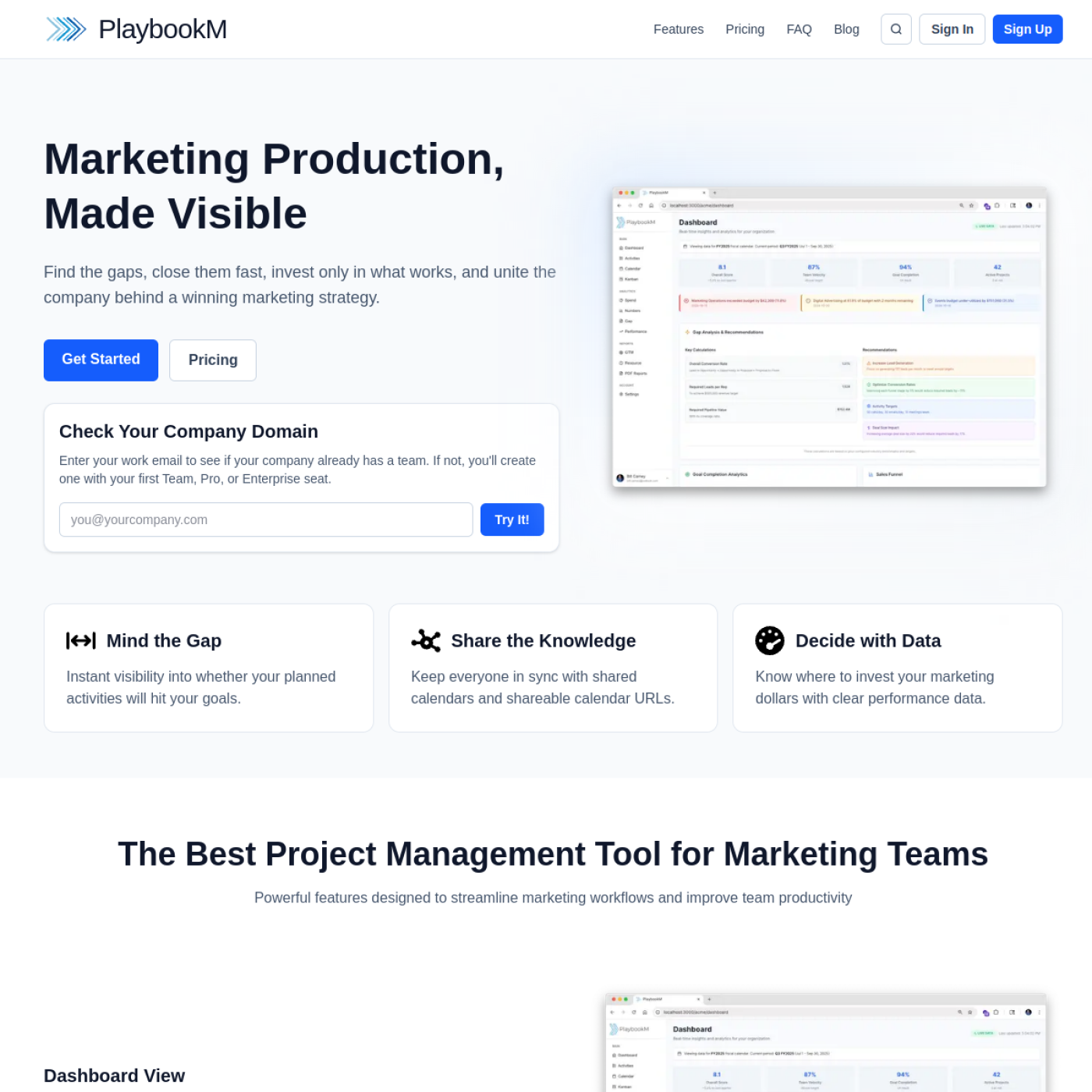 Homepage screenshot of PlaybookM