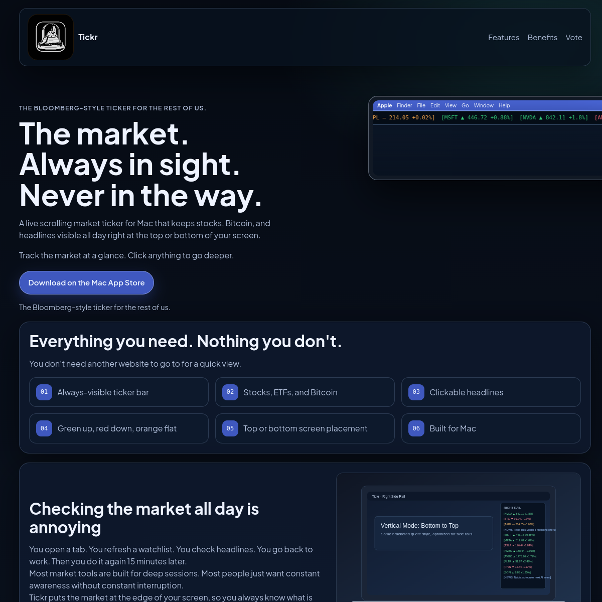Homepage screenshot of Tickr